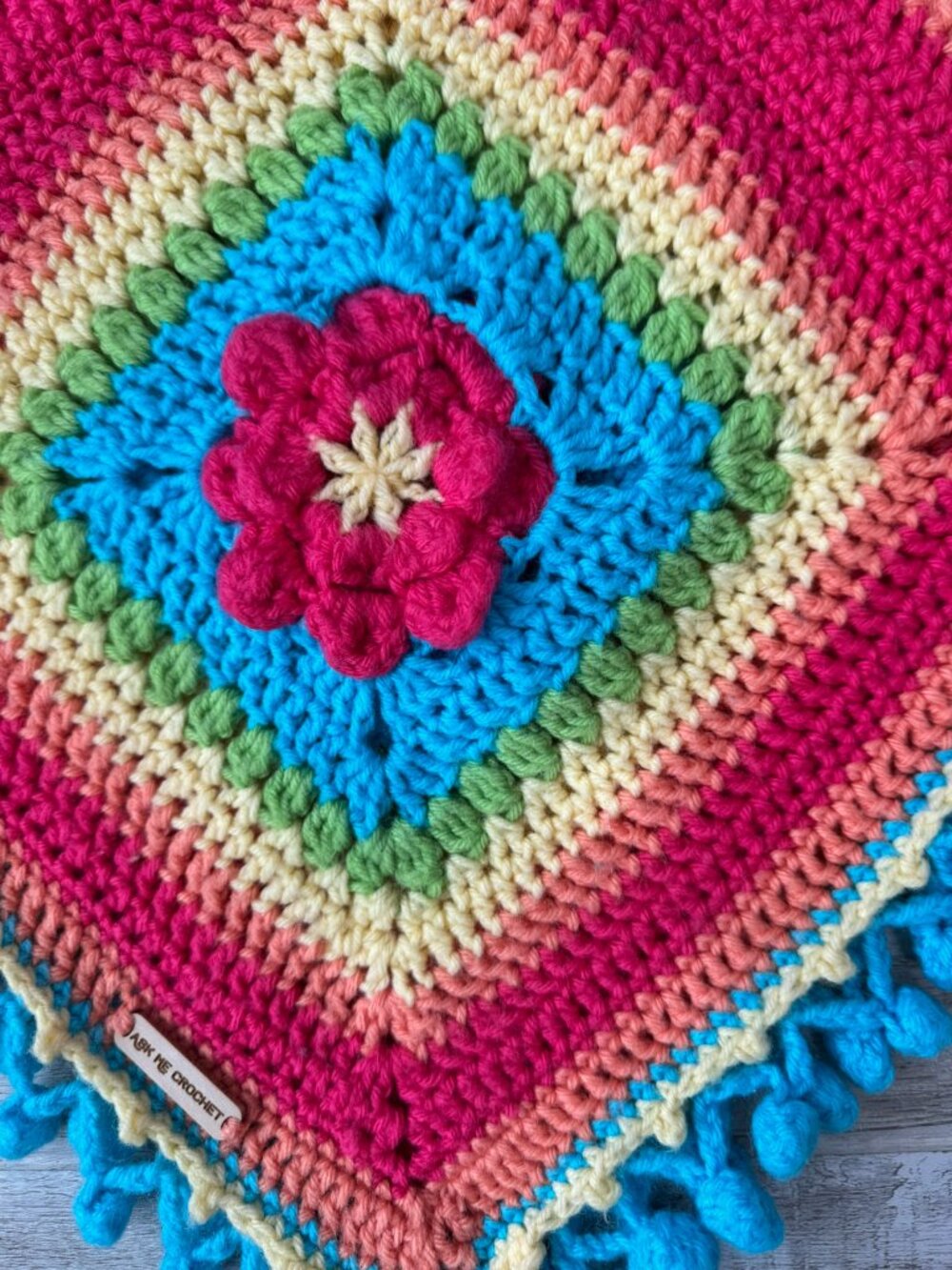 Rainbow Granny Square Handmade Crochet Small Poncho Fits XS/S K50 - Picture 2 of 6